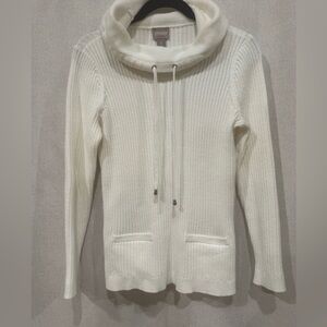 Chico's Cream Cowl Neck‎ Sweater Size 0 Pockets, Silver Embellishment